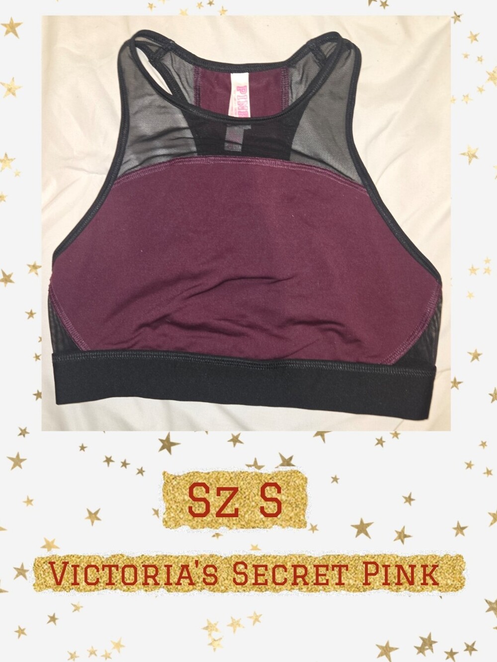 PINK Victoria's Secret Burgundy & Black Sports Bra Sz S